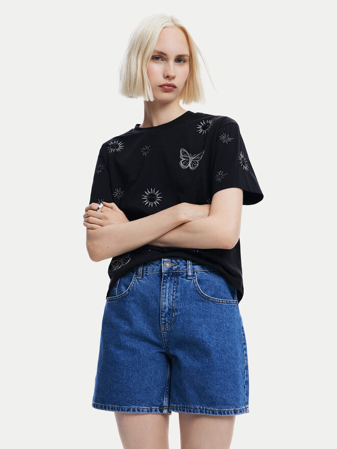 Desigual Desigual Marškinėliai Tarot 24WWTK96 Juoda Regular Fit