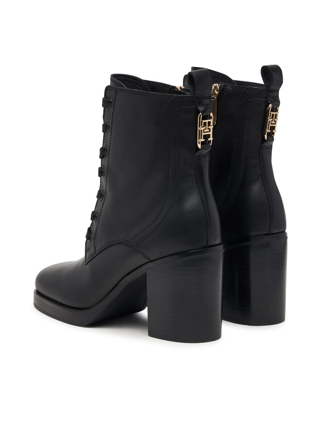 Tommy Hilfiger Schnürschuhe Tommy Hilfiger Ltr Square Toe Heel Lace-Up Boot FW0FW09554 Schwarz
