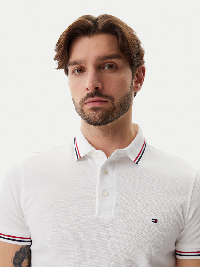 Tommy Hilfiger Tommy Hilfiger Polo marškinėliai Tipped MW0MW37346 Balta Slim Fit