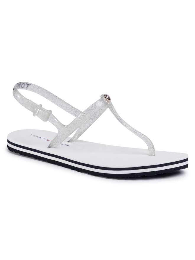 Tommy Hilfiger Sandalen Tommy Hilfiger Irredescent Flat Beach Sandal FW0FW04796 Weiß