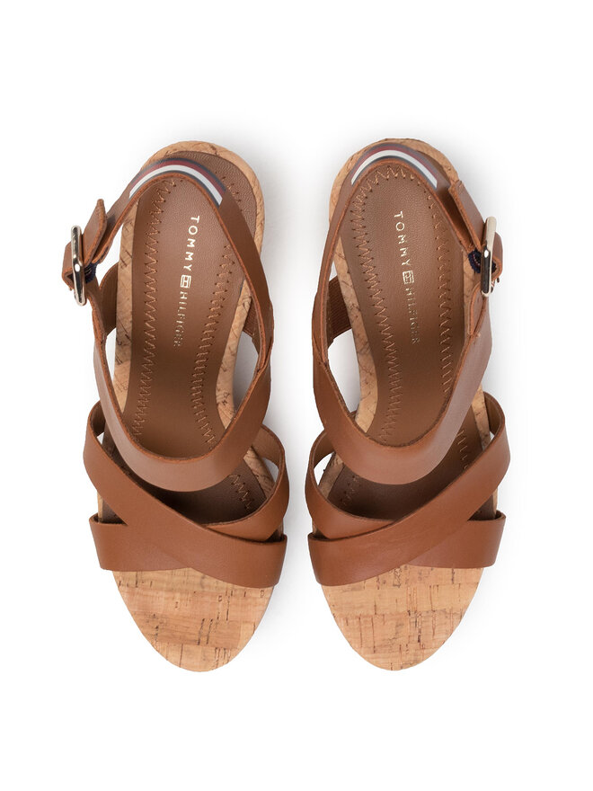 Tommy Hilfiger Сандали Tommy Hilfiger Corporate Leather Wadge Sandal FW0FW04734 Кафяв