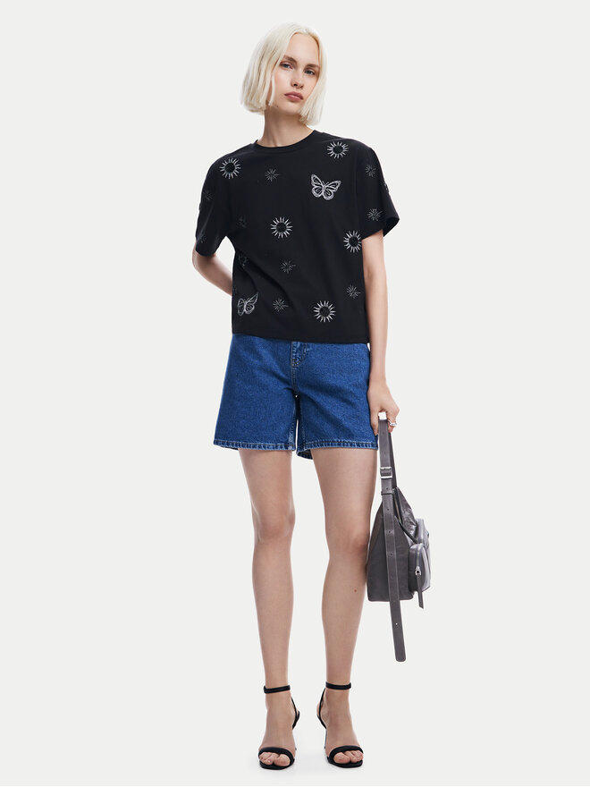 Desigual Desigual Marškinėliai Tarot 24WWTK96 Juoda Regular Fit