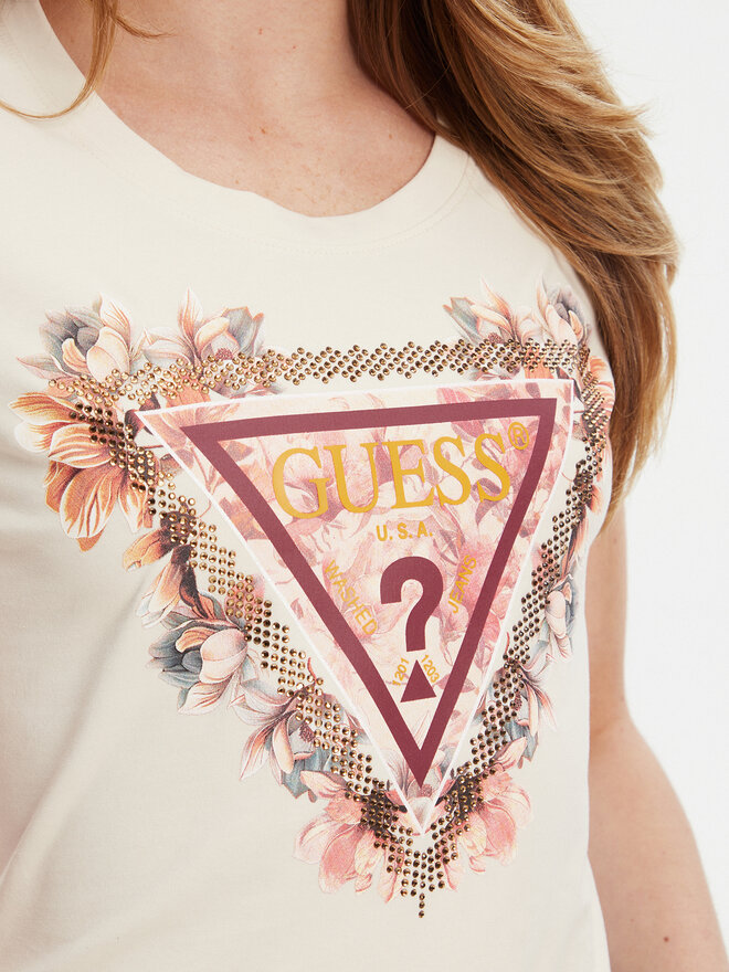 Guess Guess Marškinėliai W5YI08 J1314 Écru Regular Fit