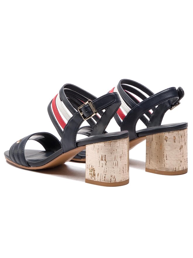 Tommy Hilfiger Sandály Tommy Hilfiger Strappy Mid Heel Sandal FW0FW03671 Tmavomodrá