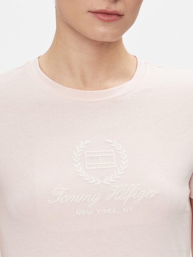 Tommy Hilfiger Tommy Hilfiger Camiseta Flag Script WW0WW41761 Rosa Slim Fit