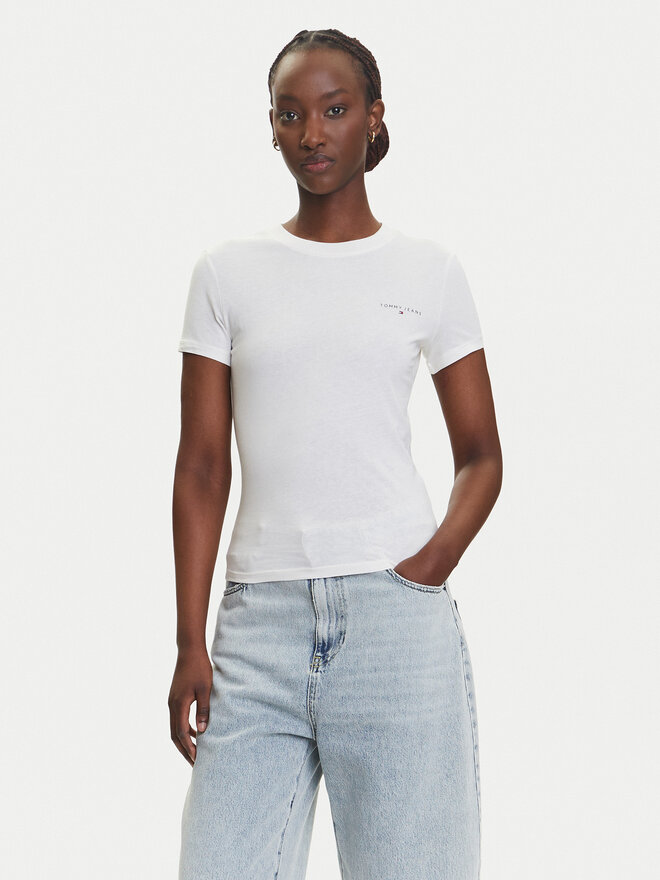 Tommy Jeans Tommy Jeans Majica Linear DW0DW21164 Écru Slim Fit