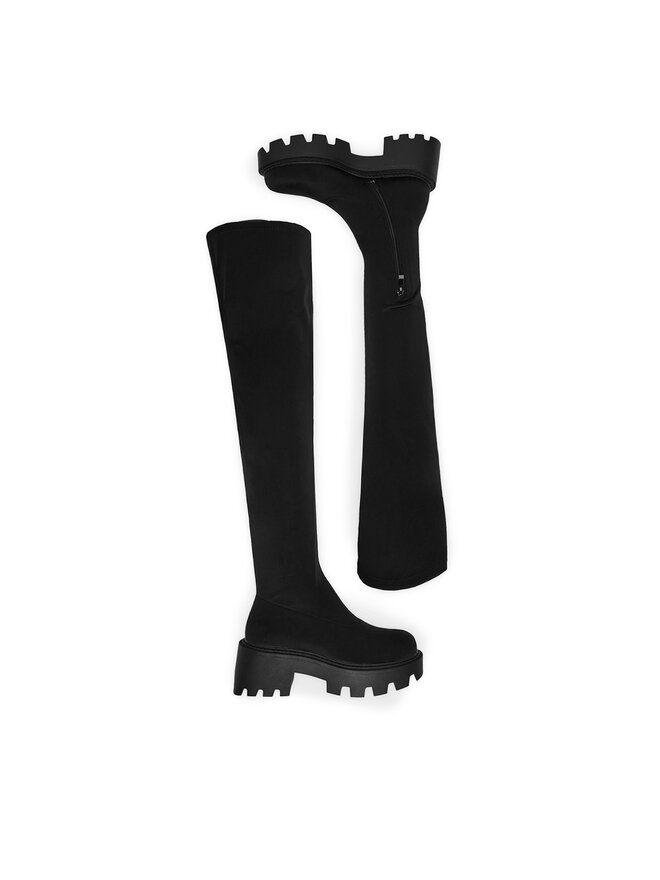 ぴょん Ciemnobrązowe botki z tkaniny na słupku FLYNN