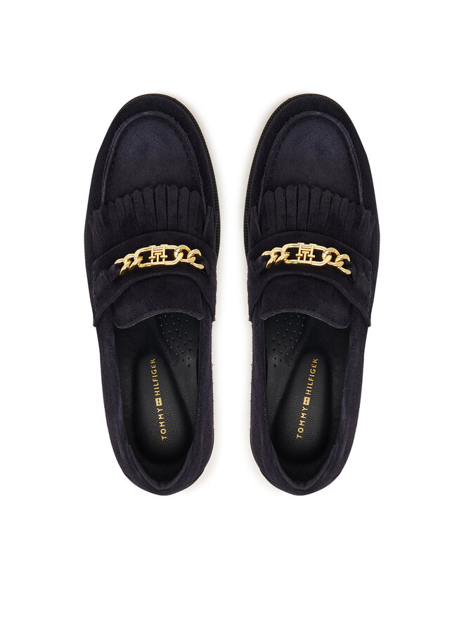 Tommy Hilfiger Slipper Tommy Hilfiger Th Chain Fringe Suede Loafer FW0FW09918 Dunkelblau