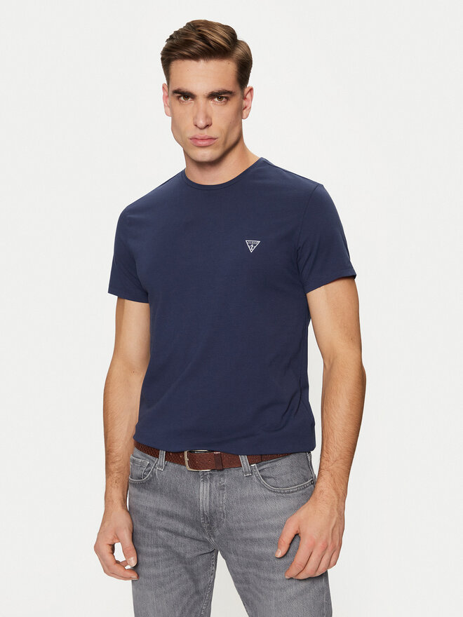 Guess Guess Marškinėliai Caleb U97M00 KCD31 Tamsiai mėlyna Slim Fit