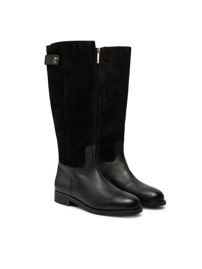 Tommy Hilfiger Kozačky Tommy Hilfiger Th Stud Leather Mix Long Boot FW0FW08341 Černá