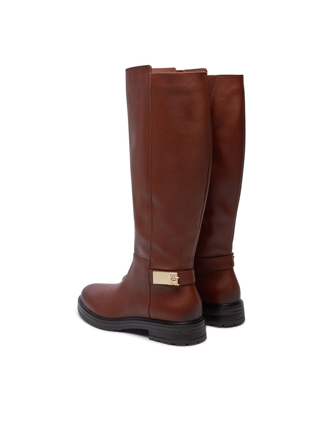 Tommy Hilfiger Чоботи Tommy Hilfiger Th Logo Leather Long Boot FW0FW08335 Коричневий