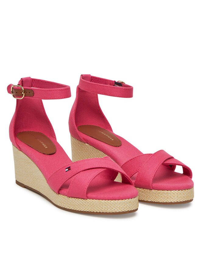 Tommy Hilfiger Sandały Tommy Hilfiger Flag Criss-Cros Mid Wedge Espad FW0FW08481 Różowy