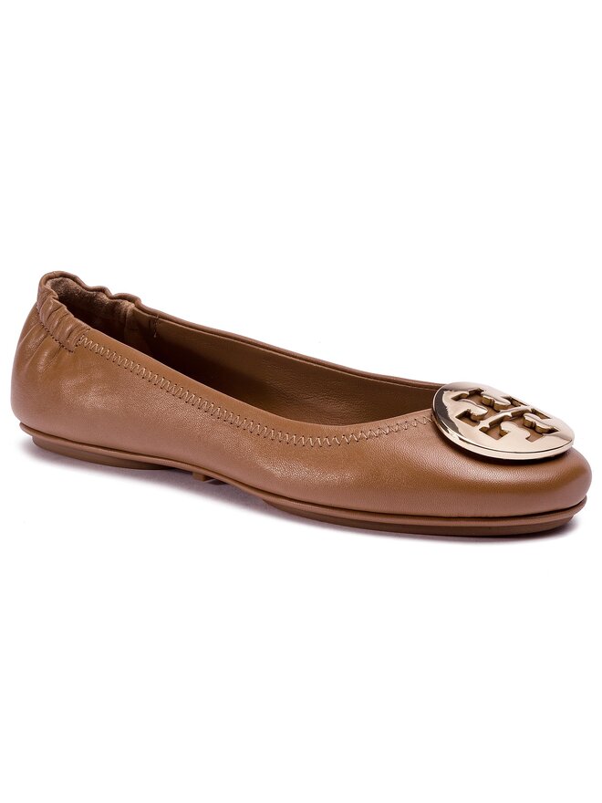 Tory Burch Baleríny Tory Burch Minnie Travel Ballet With Metal Logo 50393 Hnedá