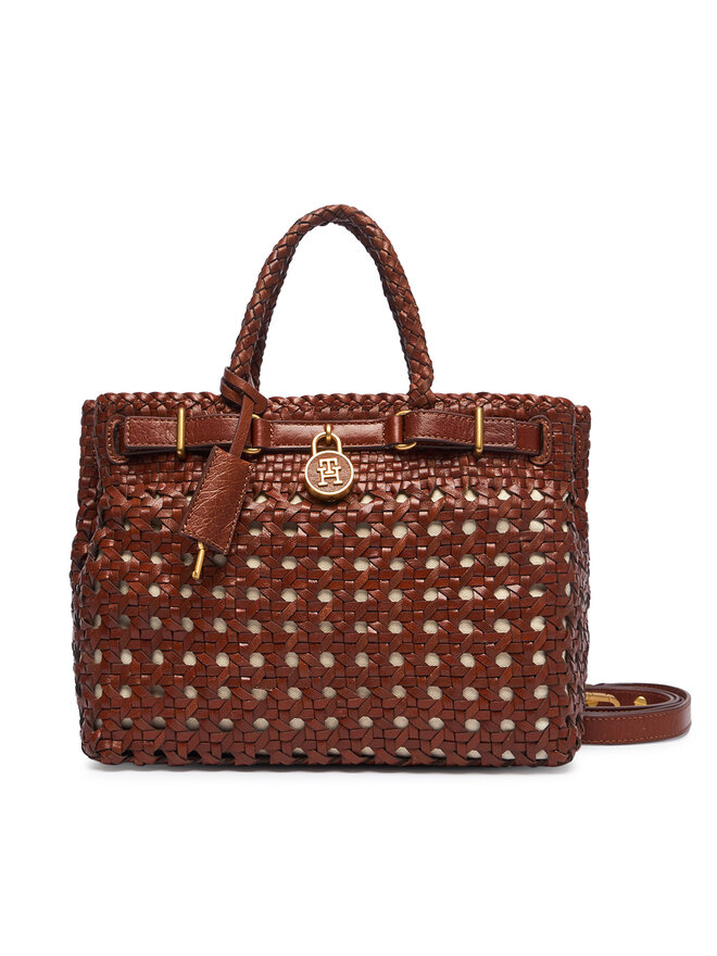 Tommy Hilfiger Handtasche Tommy Hilfiger American Icon Mini Tote Braided AW0AW18734 Braun