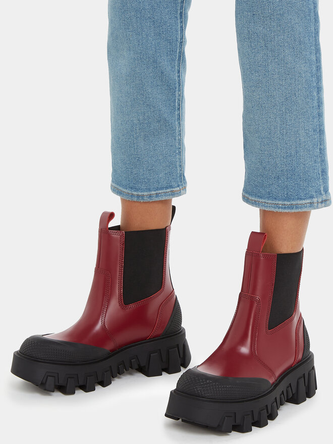 Tommy Jeans Боти тип челси Tommy Jeans Tjw Chunky Chelsea Mix Material EN0EN02375 Червен