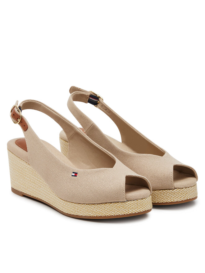 Tommy Hilfiger Sandały Tommy Hilfiger Flag Mid Wedge Espad Slingback FW0FW08595 Beżowy