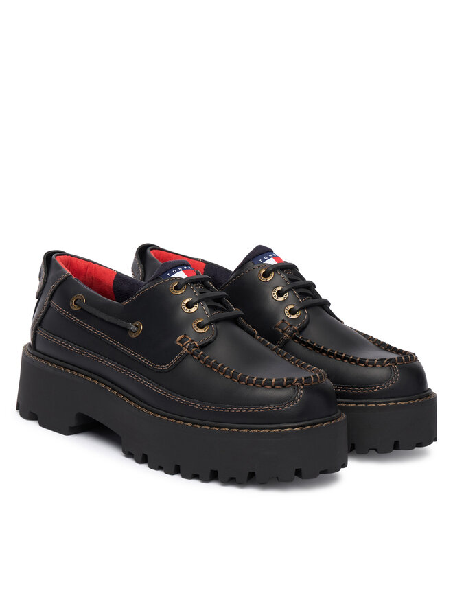 Tommy Jeans Halbschuhe Tommy Jeans Archive '01 Boat Shoe Leather EN0EN03003 Schwarz