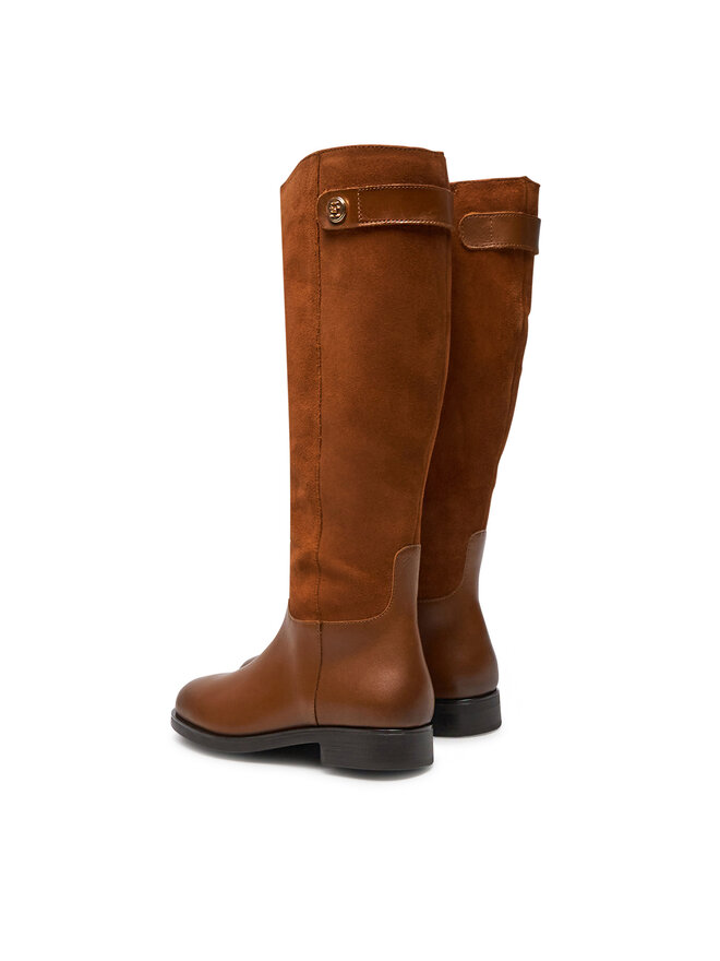 Tommy Hilfiger Kozačky ve vojenském stylu Tommy Hilfiger Th Stud Leather Mix Long Boot FW0FW08341 Hnědá