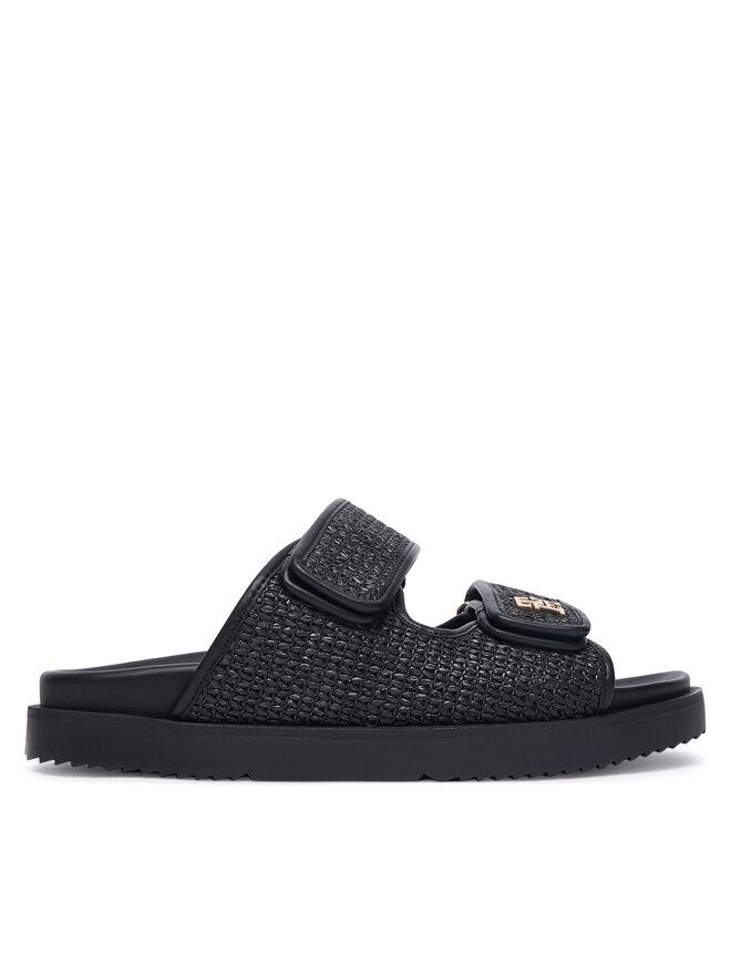 Tommy Hilfiger Pantoletten Tommy Hilfiger Double Strap Raffia FW0FW09122 Schwarz