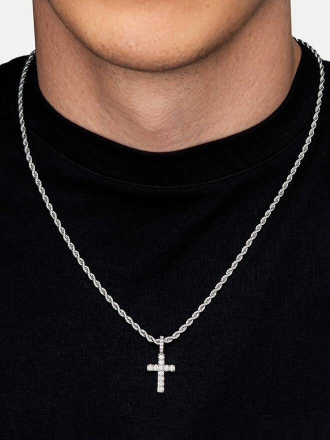 ICED STUFF Zawieszka ICED STUFF Micro Diamond Cross Białe złoto
