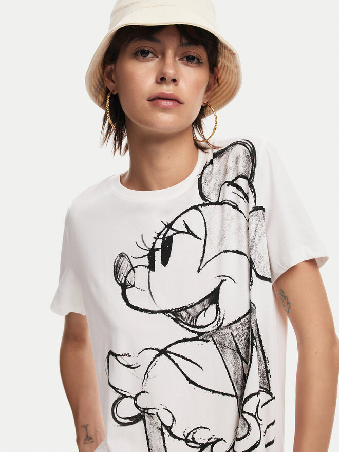 Desigual Desigual Marškinėliai Mickey Drawing 24WWTKA1 Écru Regular Fit