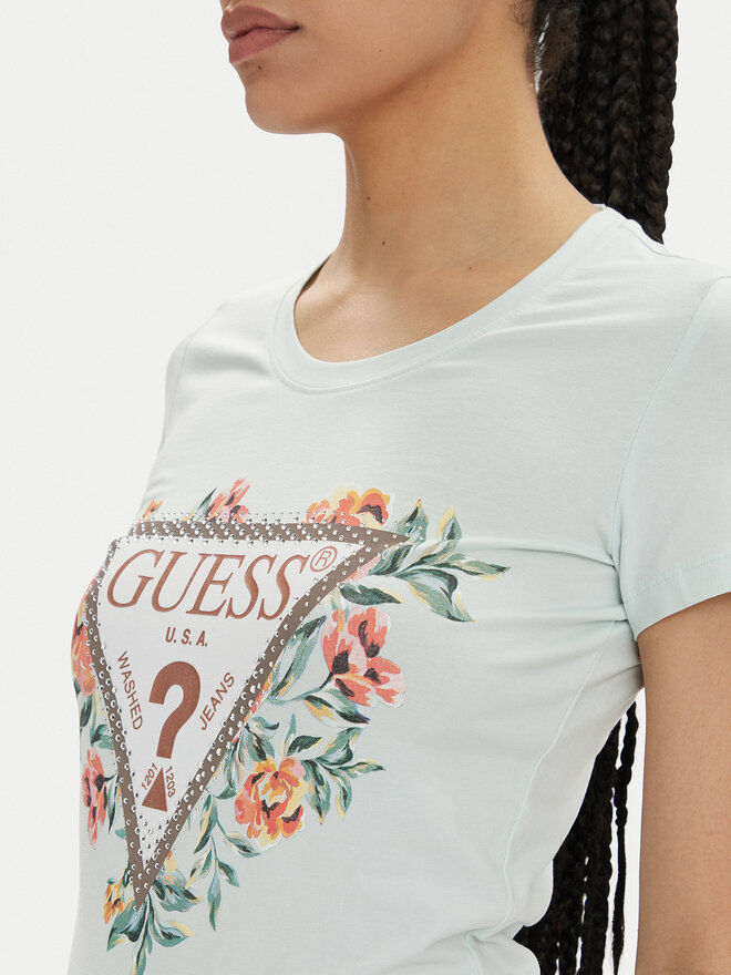 Guess Guess Marškinėliai W4GI24 J1314 Žydra Slim Fit