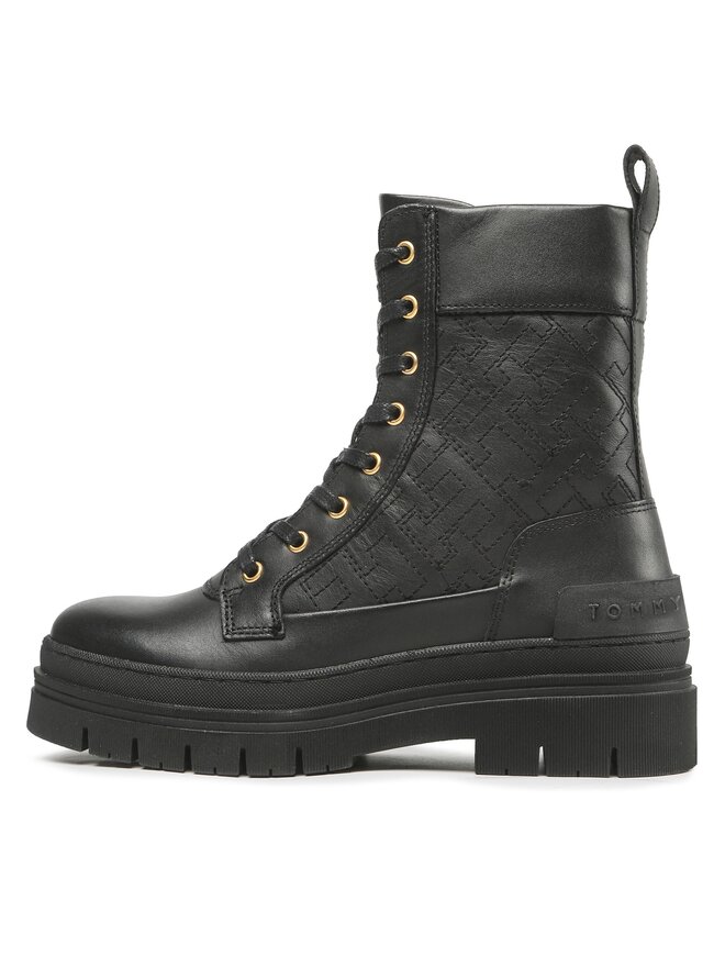 Tommy Hilfiger Bakancs Tommy Hilfiger Lace Up Zip Boot Monogram FW0FW06849 Fekete