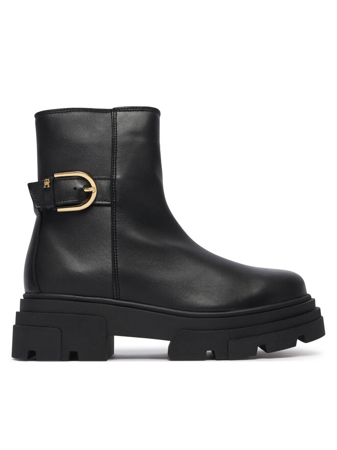 Tommy Hilfiger Stiefeletten Tommy Hilfiger Leather Chunky Th Buckled Boot FW0FW09549 Schwarz