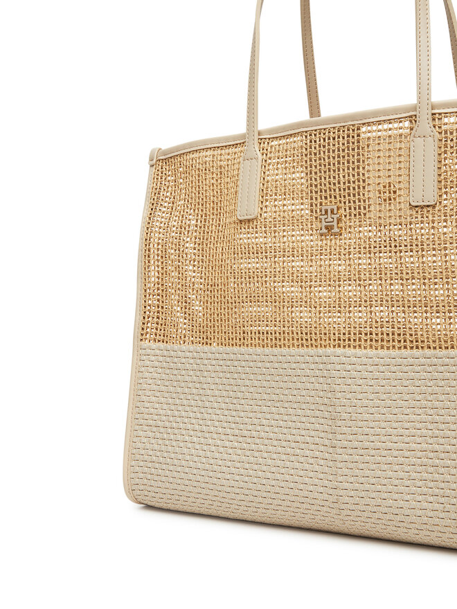 Tommy Hilfiger Kabelka Tommy Hilfiger Th City Summer Tote Woven AW0AW17640 Béžová