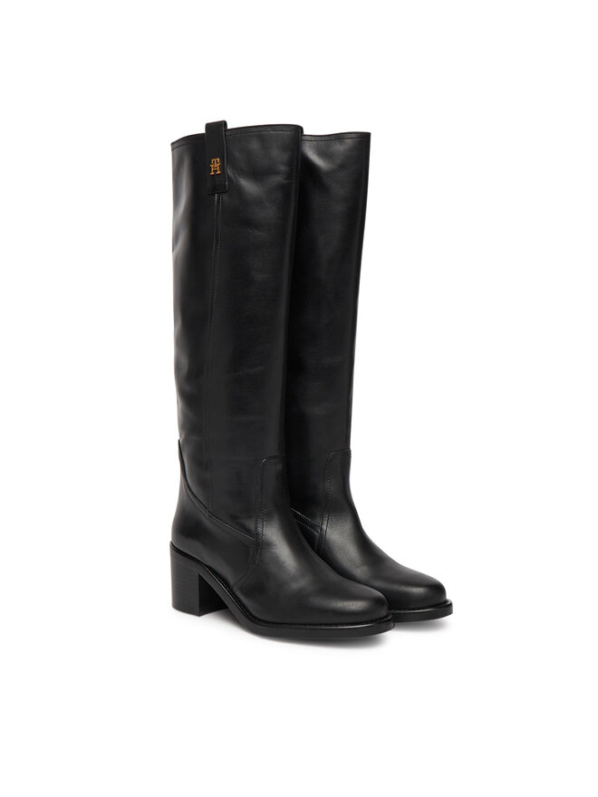 Tommy Hilfiger Stivali Tommy Hilfiger Riding Lthr Long Boot Block Heel FW0FW08777 Nero