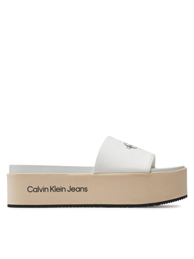 Pantoletten Calvin Klein Jeans Flatform Sandal Met YW0YW01036 Écru 
