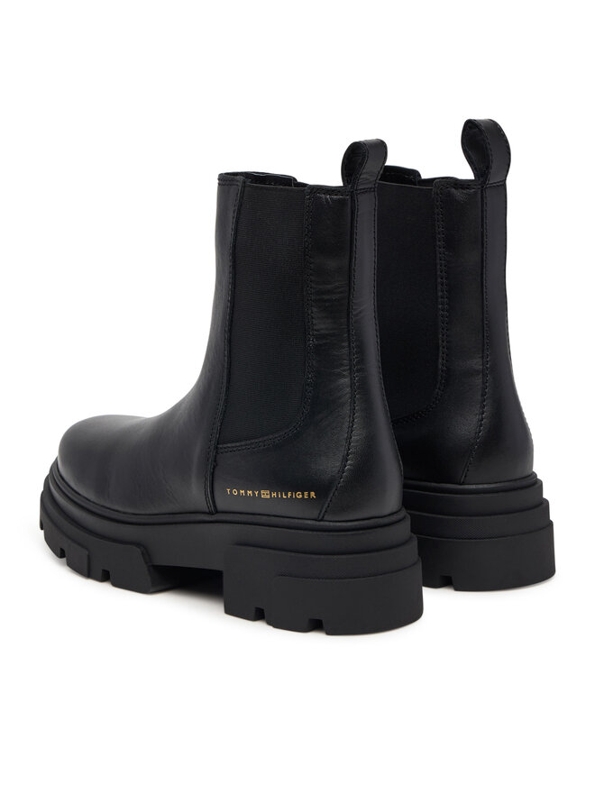 Tommy Hilfiger Klassische Stiefeletten Tommy Hilfiger Leather Chunky Chelsea Boot FW0FW09679 Schwarz