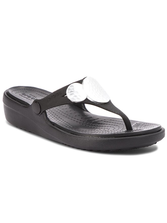 Zehentrenner Crocs Sanrah Embellished Wedge Flip 204009 Schwarz eschuhe