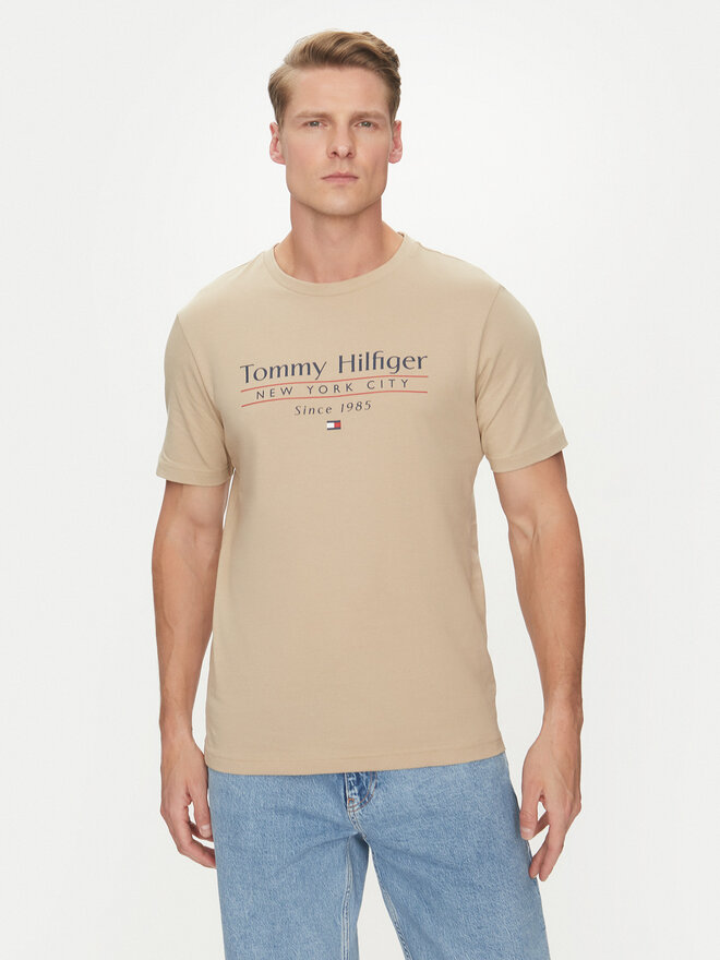 Tommy Hilfiger Tommy Hilfiger Футболка Center Stack MW0MW38621 Бежевий Regular Fit