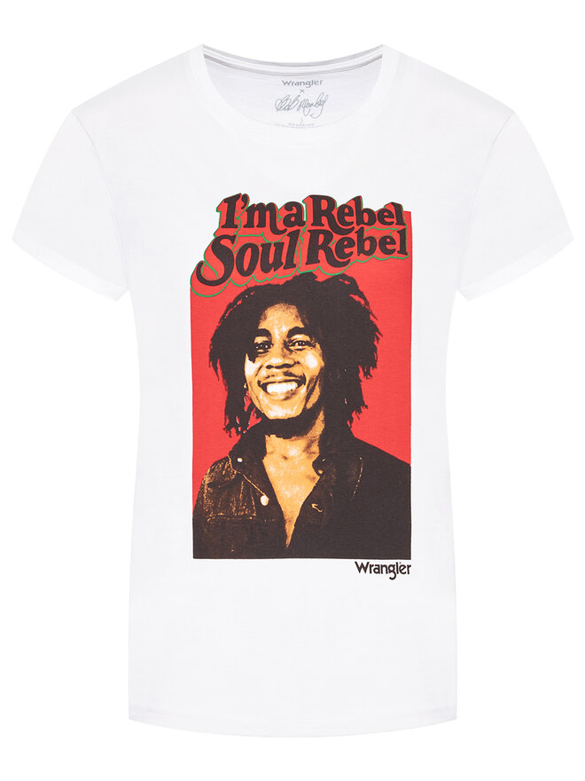 Wrangler Wrangler Marškinėliai BOB MARLEY Soul Rebel W711EE989 112141519 Balta Regular Fit