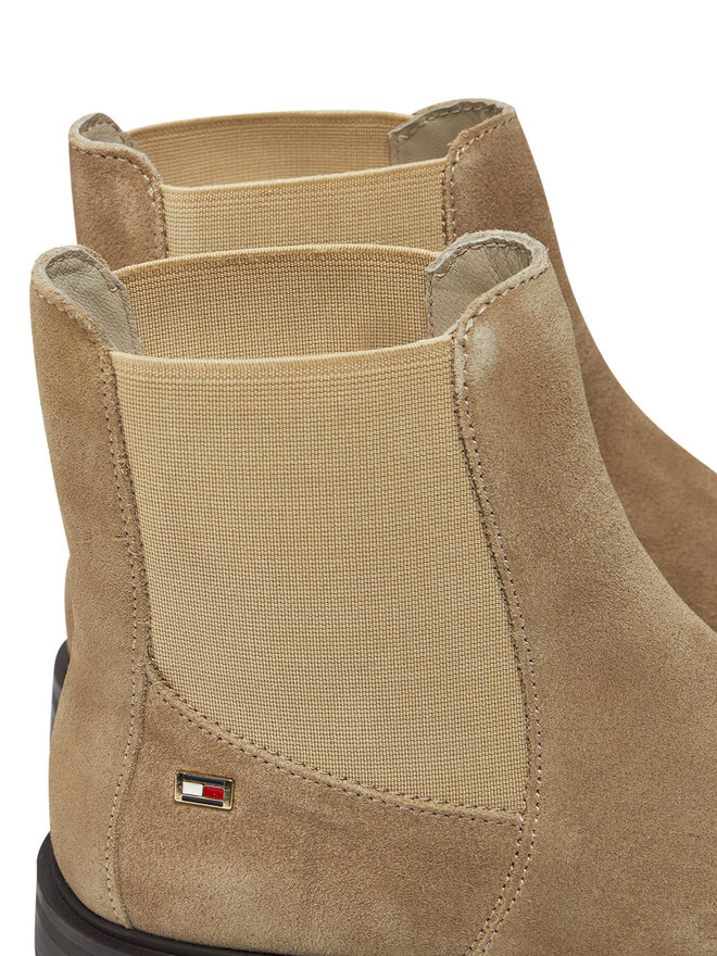 Tommy Hilfiger Kotníková obuv s elastickým prvkem Tommy Hilfiger Flag Suede Low Chelsea FW0FW08176 Béžová