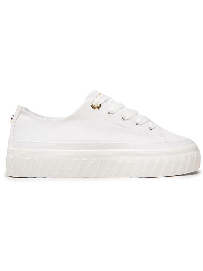 Tommy Hilfiger Sneakers aus Stoff Tommy Hilfiger Shiny Flatform Vulc Sneaker FW0FW05536 Weiß