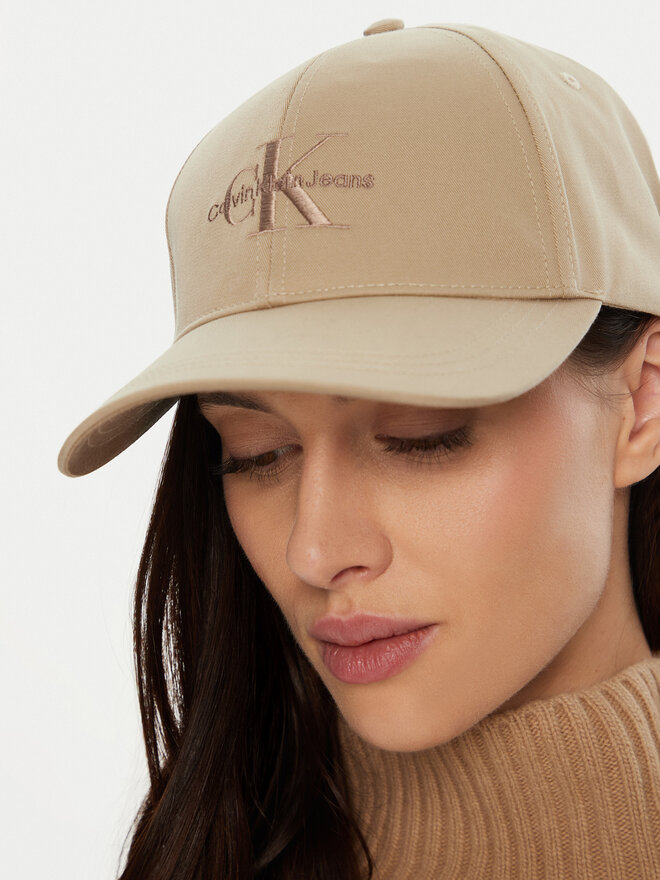 Calvin Klein Czapka z daszkiem Calvin Klein Mono Logo Embro K60K612317 Beżowy