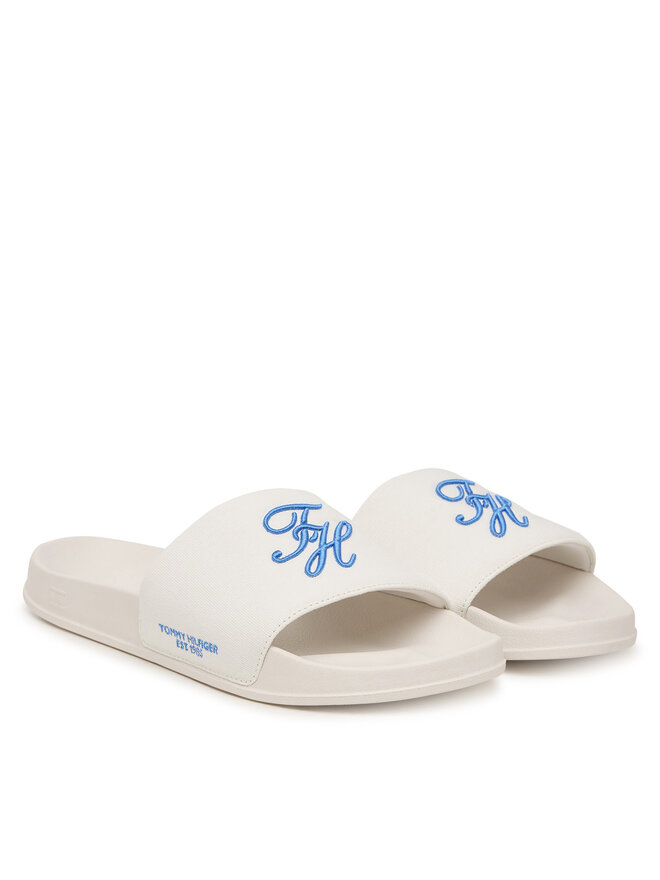 Tommy Hilfiger Pantoletten Tommy Hilfiger Logo Embroidery Canvas Pool Slides FM0FM05858 Weiß