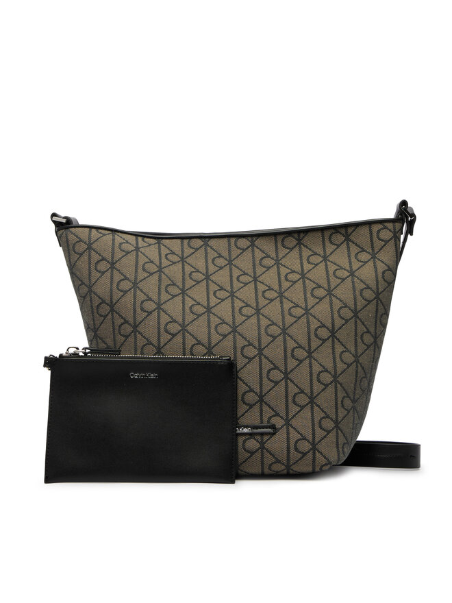 Calvin Klein Handtasche Calvin Klein Emblem Aop Jacquard Tote W/Pouch LV04F3535G Khakifarben