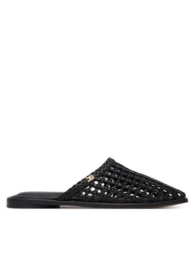 Tommy Hilfiger Pantoletten Tommy Hilfiger Hilfiger Leather Mix Flat Mule FW0FW09280 Schwarz