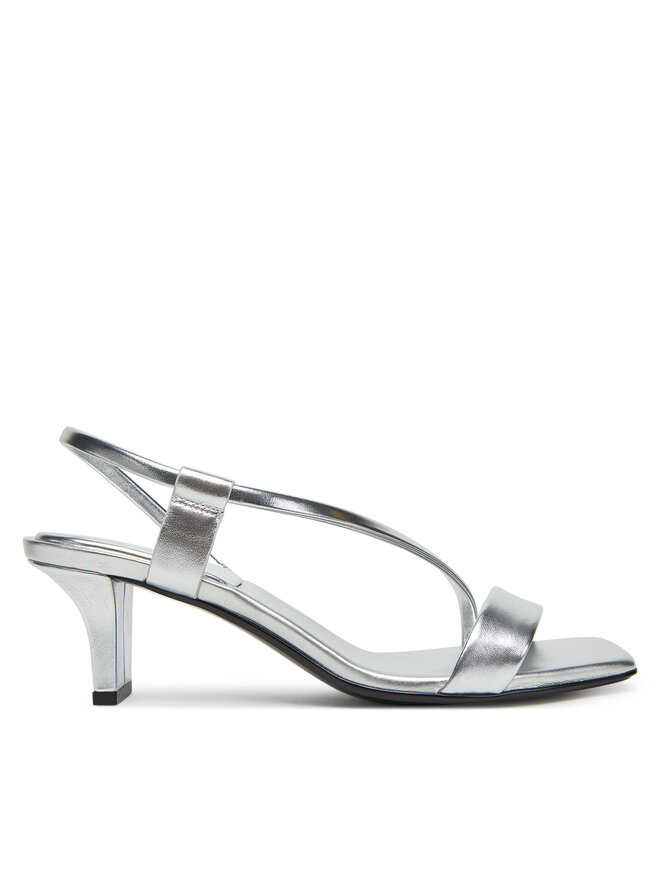 Calvin Klein Sandały Calvin Klein Heel Sandal 50 Squared Metallic HW0HW02560 Srebrny