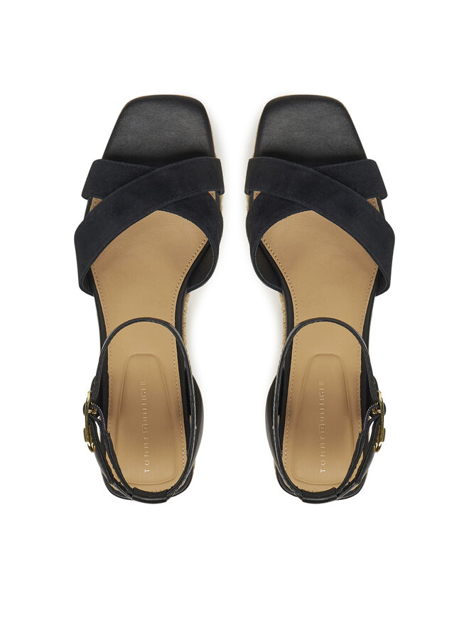 Tommy Hilfiger Espadryle Tommy Hilfiger Leather & Suede Mid Wedge Espad FW0FW08804 Czarny