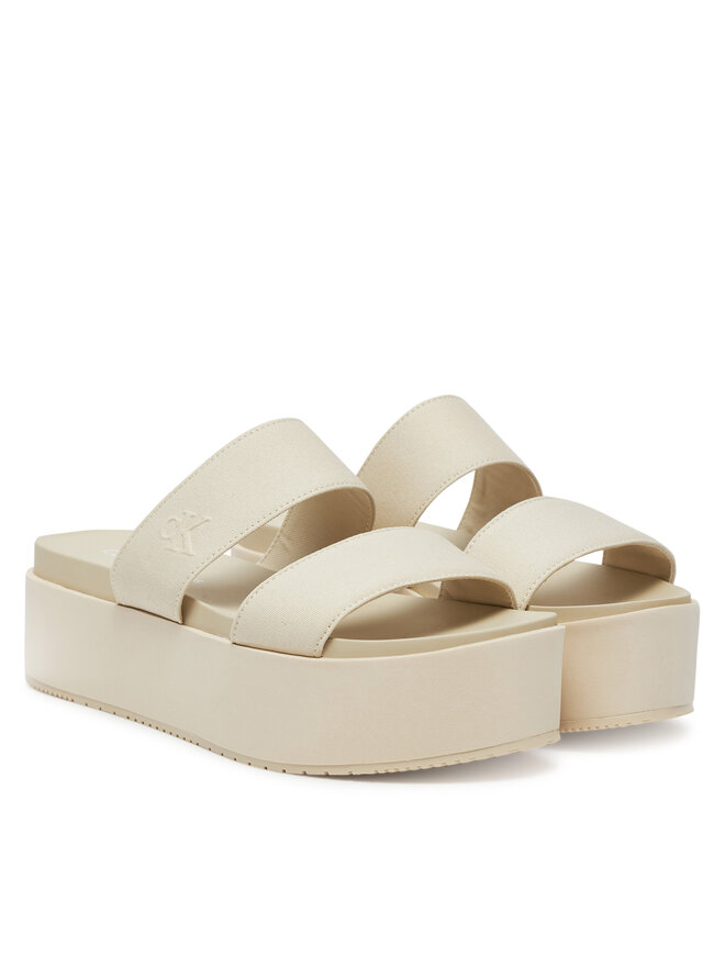 Calvin Klein Jeans Klapki Calvin Klein Jeans Flatform Sandal Webbing In YW0YW01789 Écru