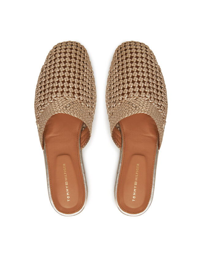 Tommy Hilfiger Nazouváky Tommy Hilfiger Crochet Metallic Leather Mule FW0FW08606 Zlatá