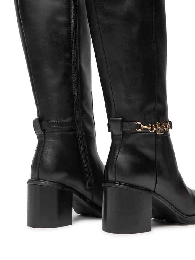Tommy Hilfiger Ботуши Tommy Hilfiger Th Chain Leather Long Boot FW0FW08182 Черен