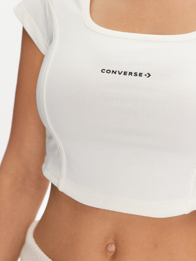 Converse Converse Marškinėliai W Wordmark Corset Top 10026506-A02 Écru Slim Fit