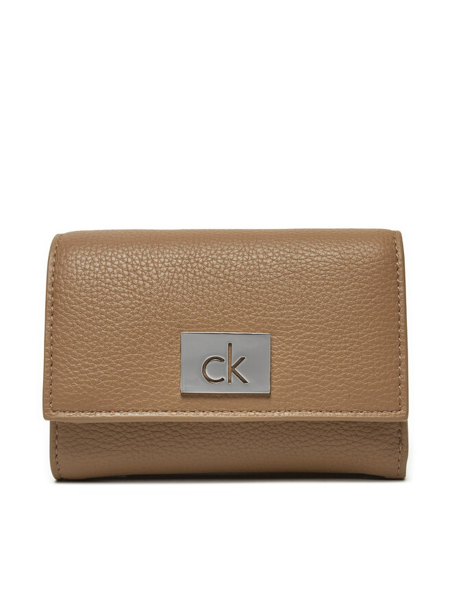Calvin Klein Mały Portfel Damski Calvin Klein Ck Plaque Small Trifold W/Zip K60K612834 Szary