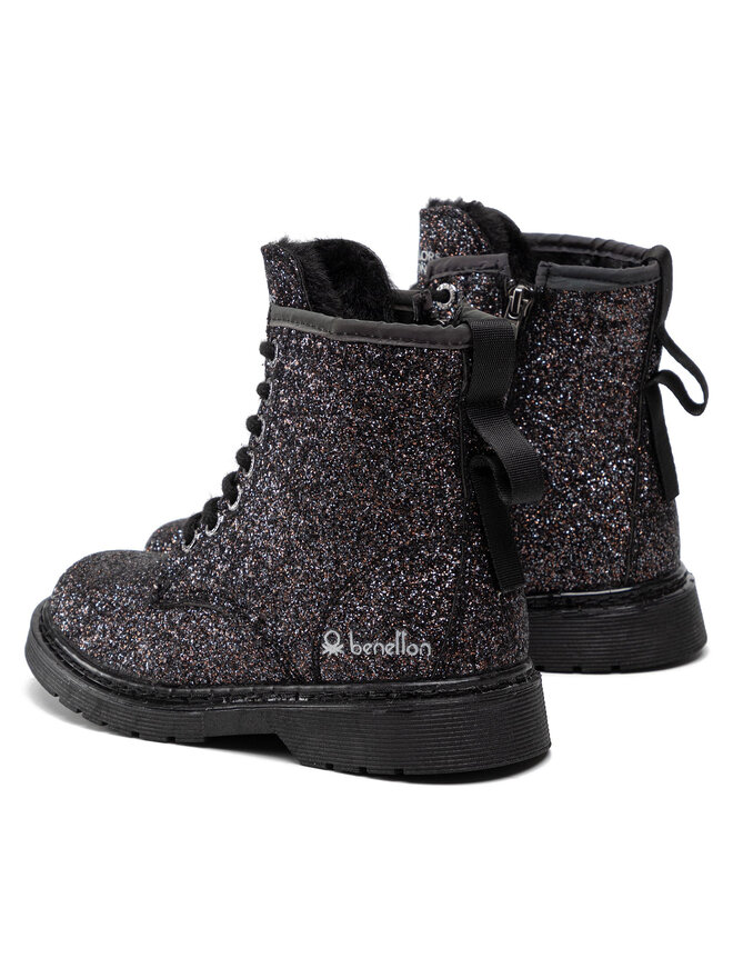United Colors Of Benetton Schnürstiefeletten United Colors Of Benetton Bridge Glitter BTK128304 Schwarz