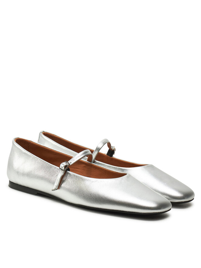 Calvin Klein Baleriny Calvin Klein Mary Jane Ballerina - Met HW0HW02269 Srebrny